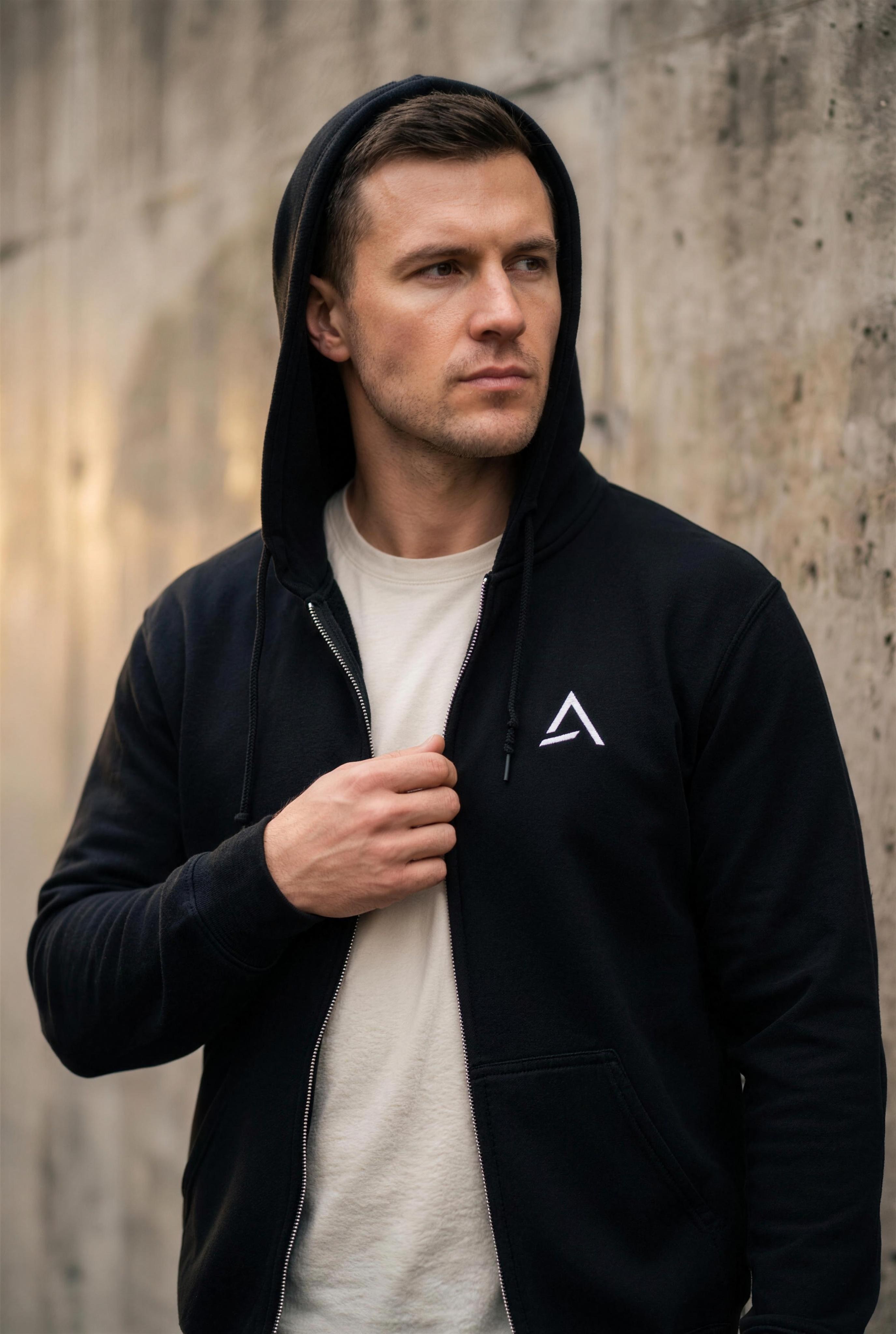Male model wearing the Self Made Club Standard Issue Zip Hoodie