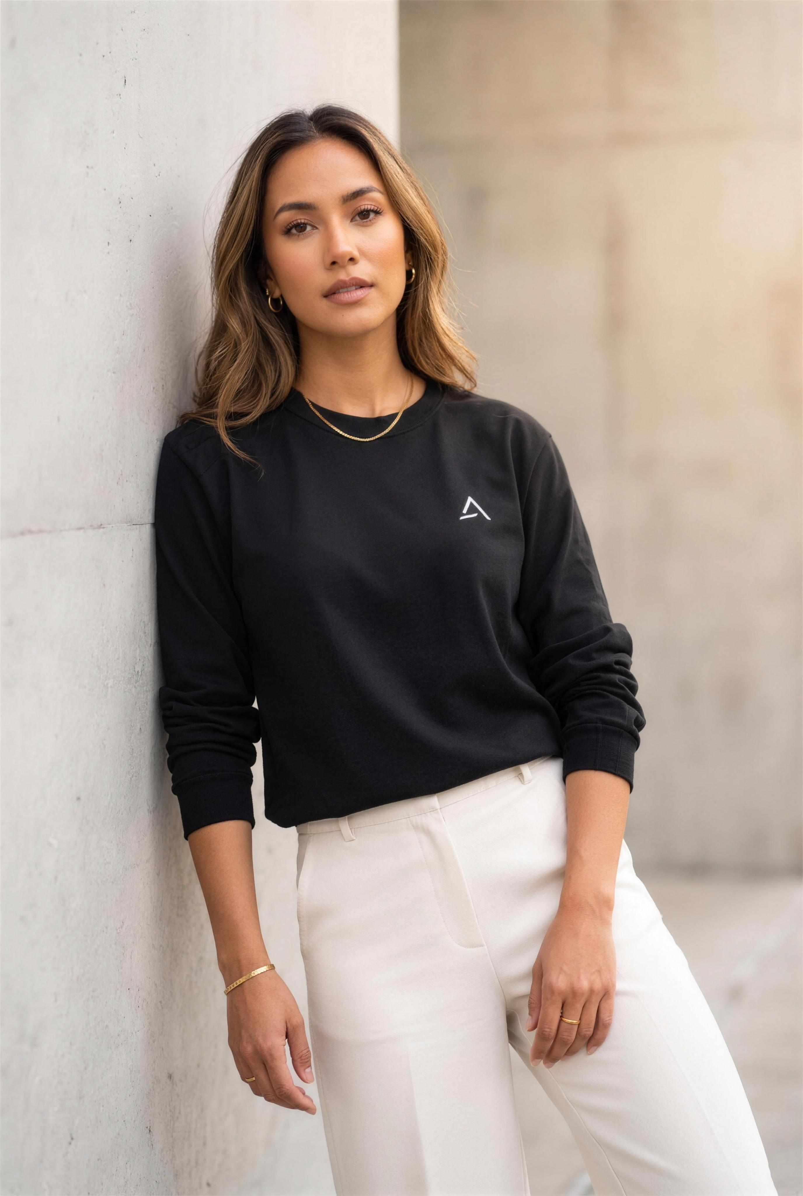 Female model wearing the Self Made Club Heavyweight Long Sleeve