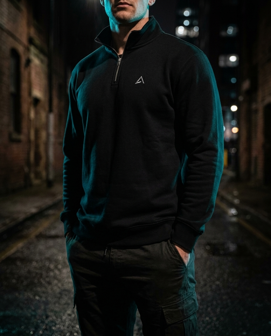 Male model wearing the Self Made Club Quarter-Zip Pullover