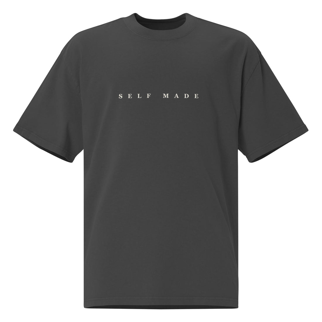Self Made Club Forged in Repetition Tee in faded black — front view with minimal chest mark