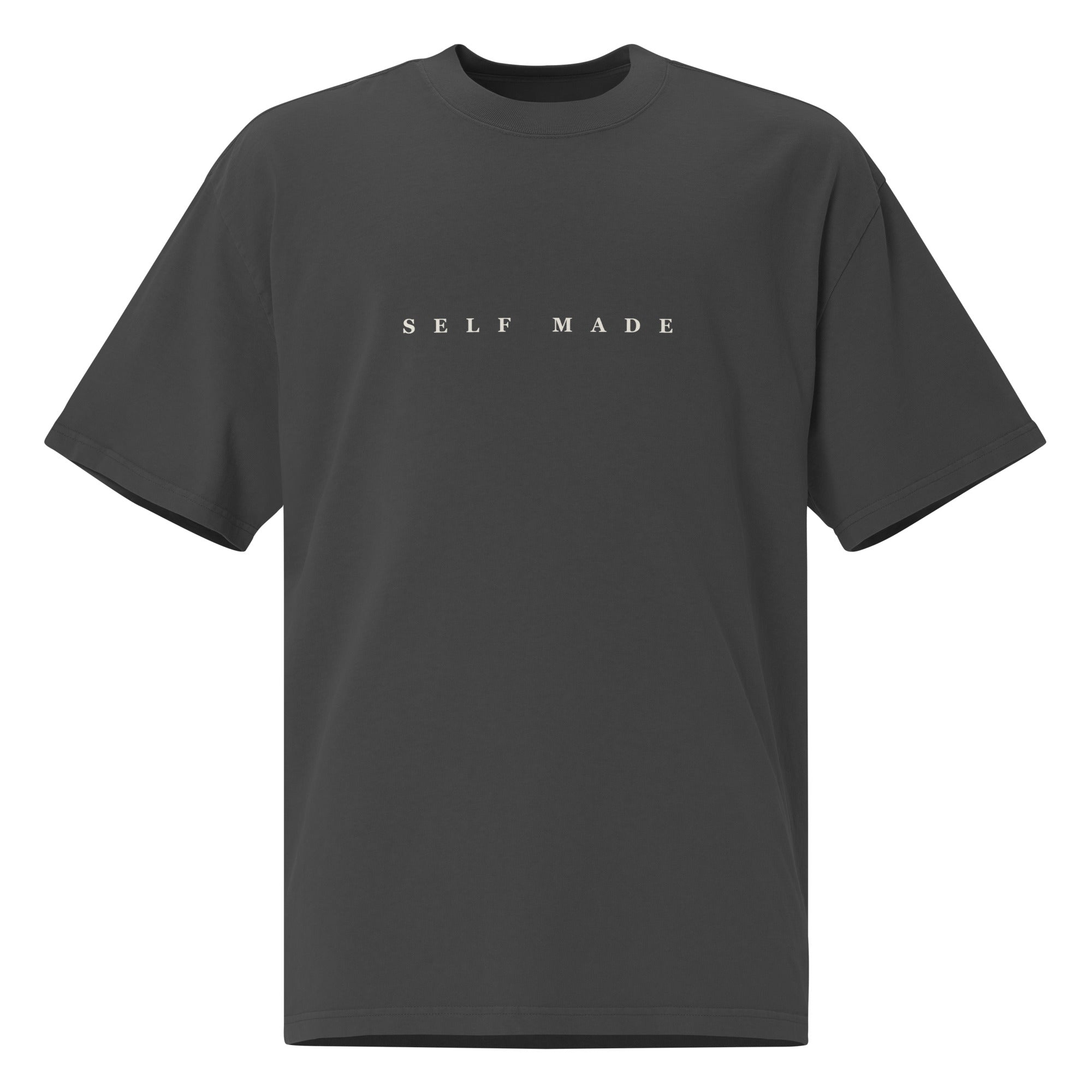 Self Made Club Forged in Repetition Tee in faded black — front view with minimal chest mark