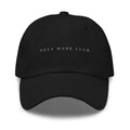 Self Made Club Dad Hat in black chino twill — front view with embroidered wordmark