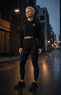 Woman modeling the black Self Made Club Form Crop Hoodie