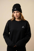 Model wearing Self Made Club Standard Issue Crewneck and Beanie