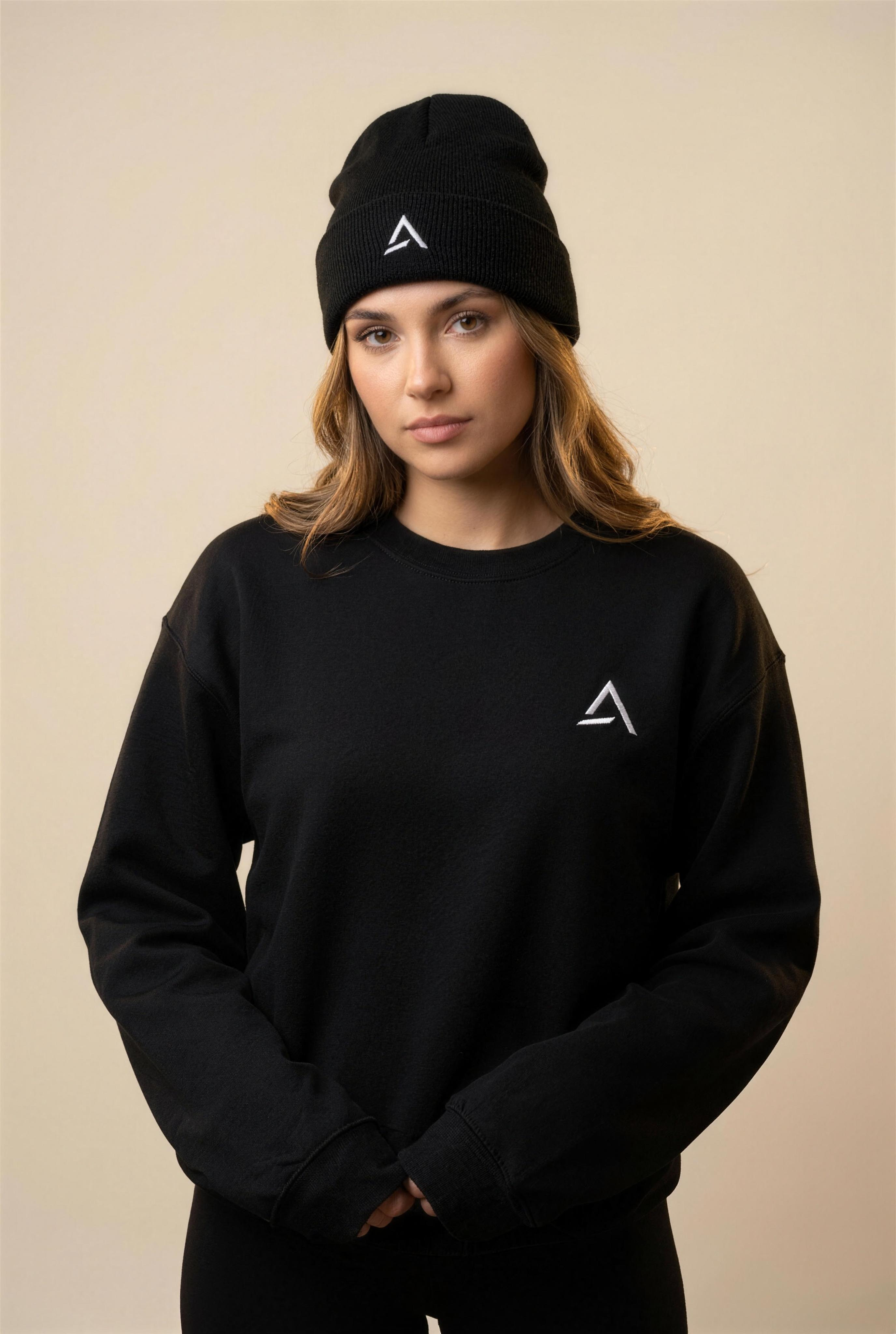 Model wearing Self Made Club Standard Issue Crewneck and Beanie