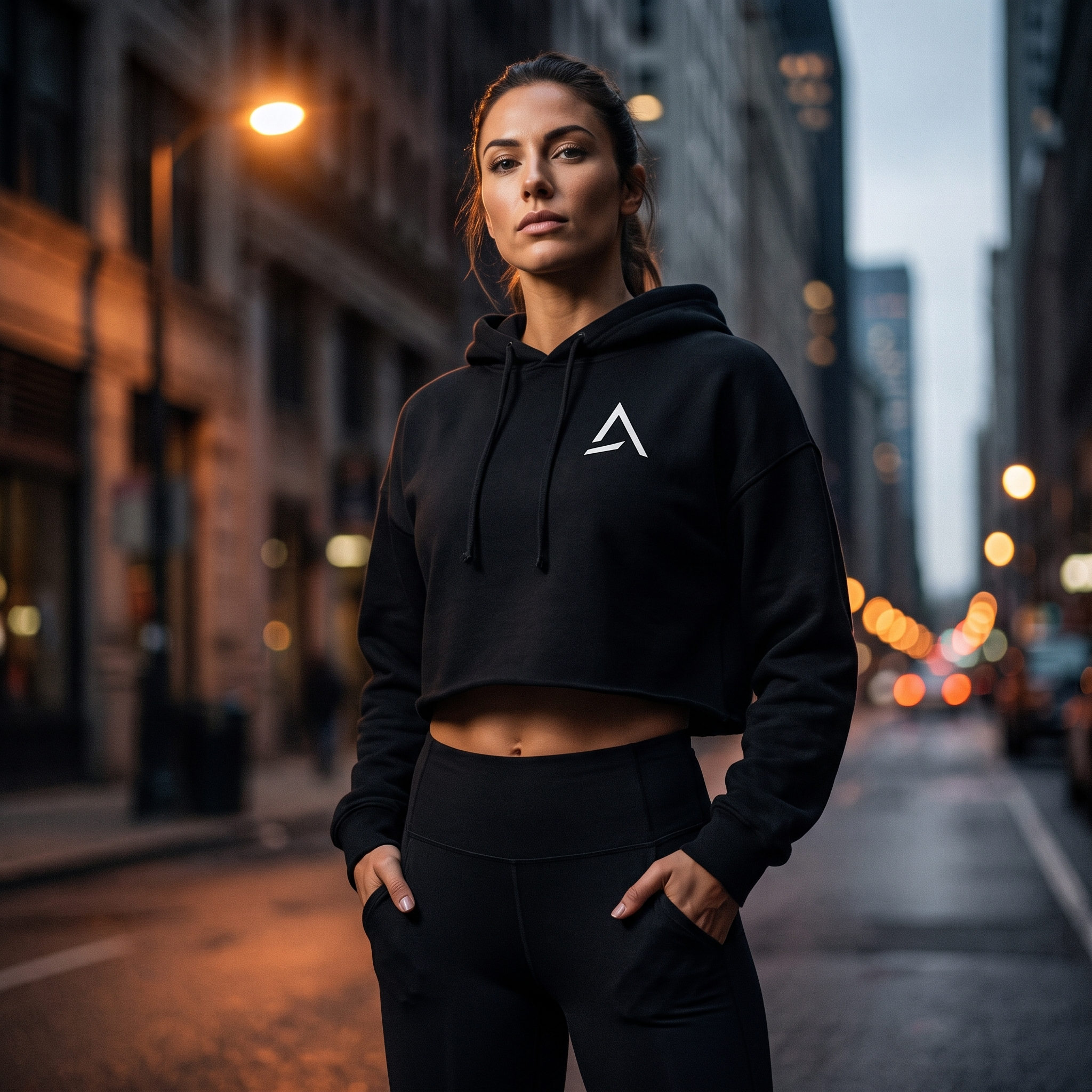 Female model wearing the Self Made Club Crop Hoodie
