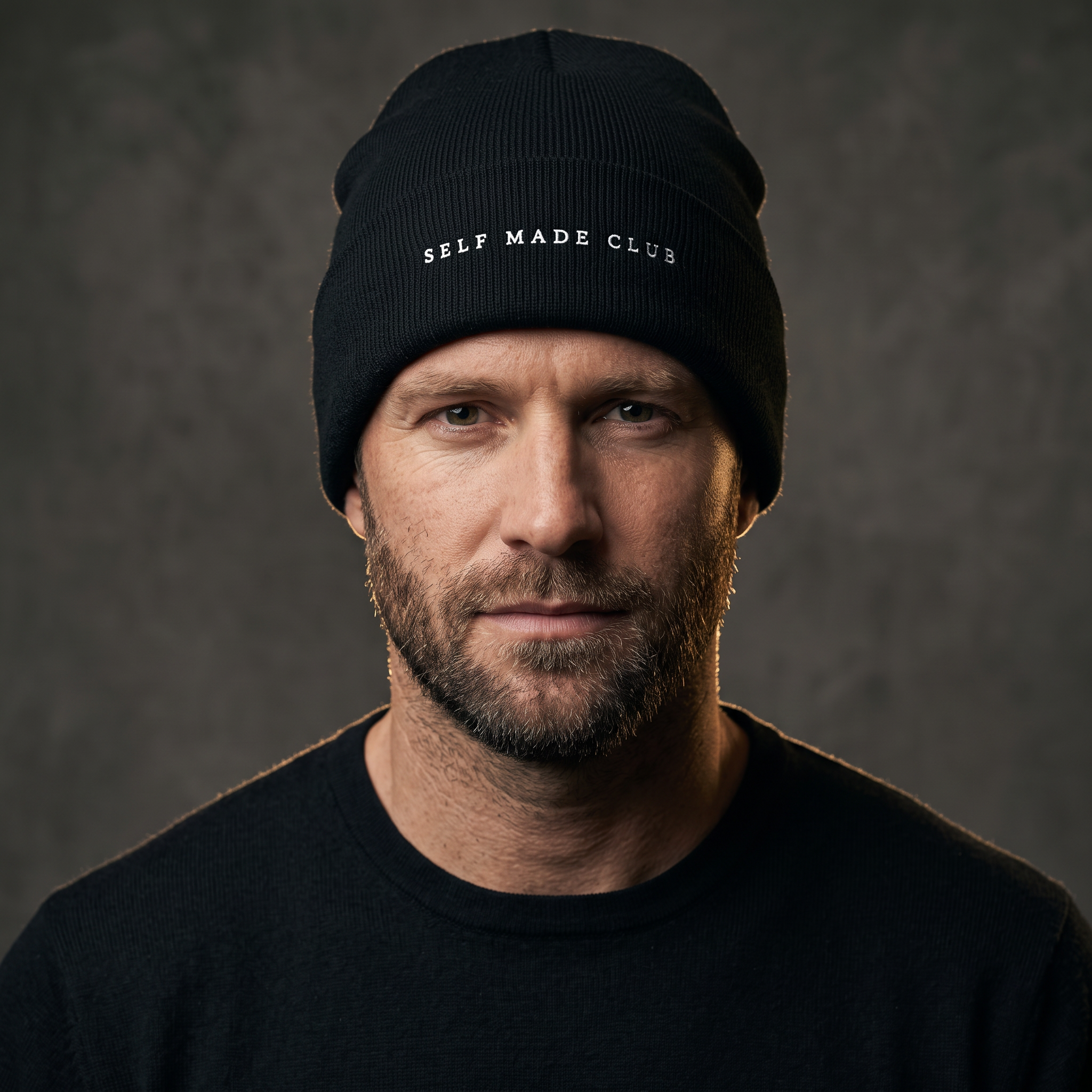 Male model wearing the Self Made Club Cuffed Beanie