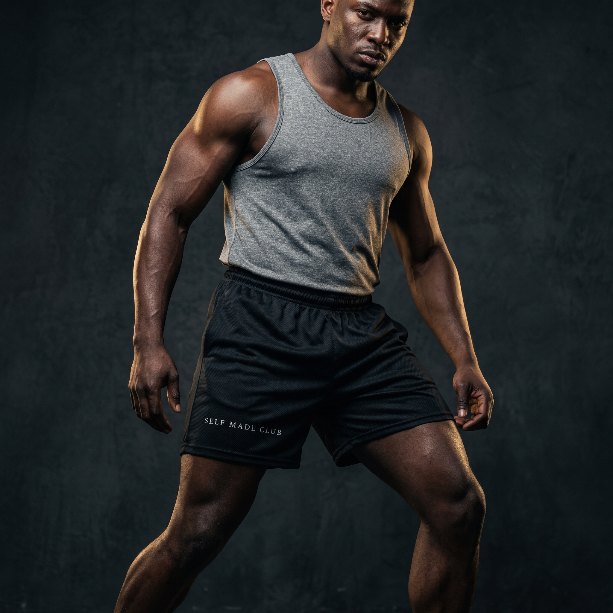 Male model wearing the Self Made Club Mesh Shorts