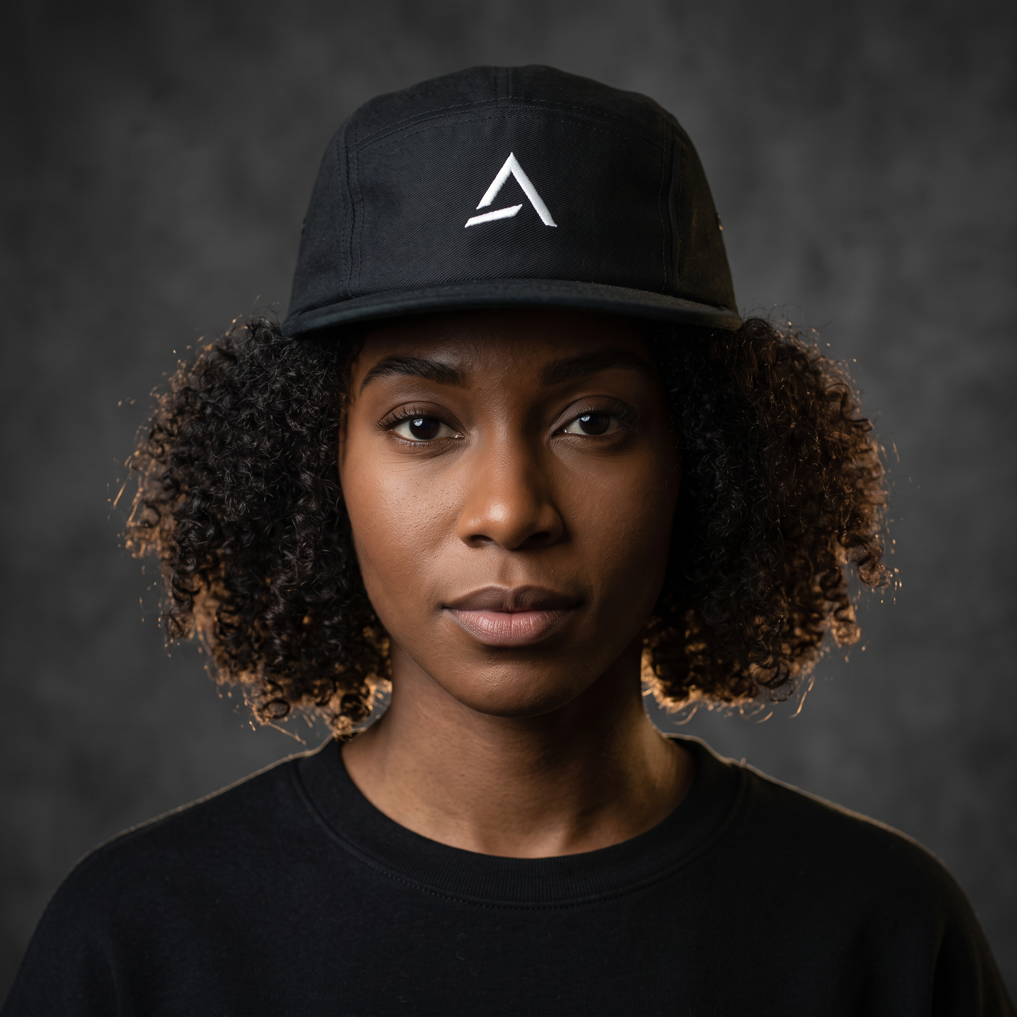 Female model wearing the Self Made Club 5-Panel Camp Cap