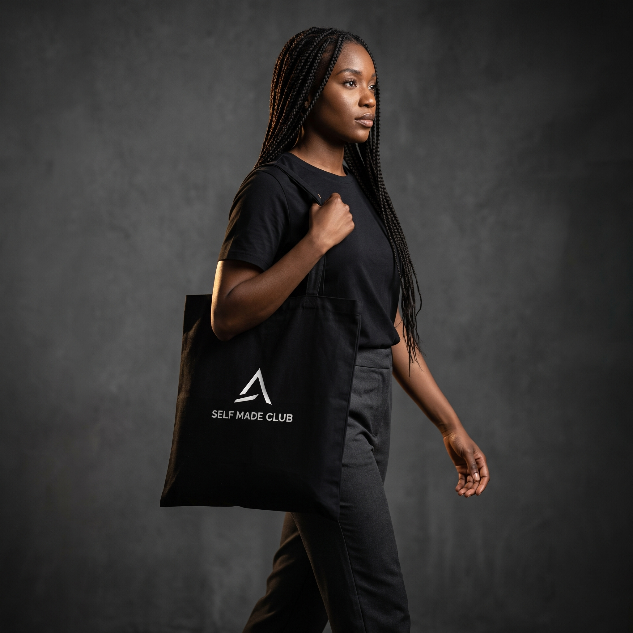 Female model carrying the Self Made Club Everyday Tote
