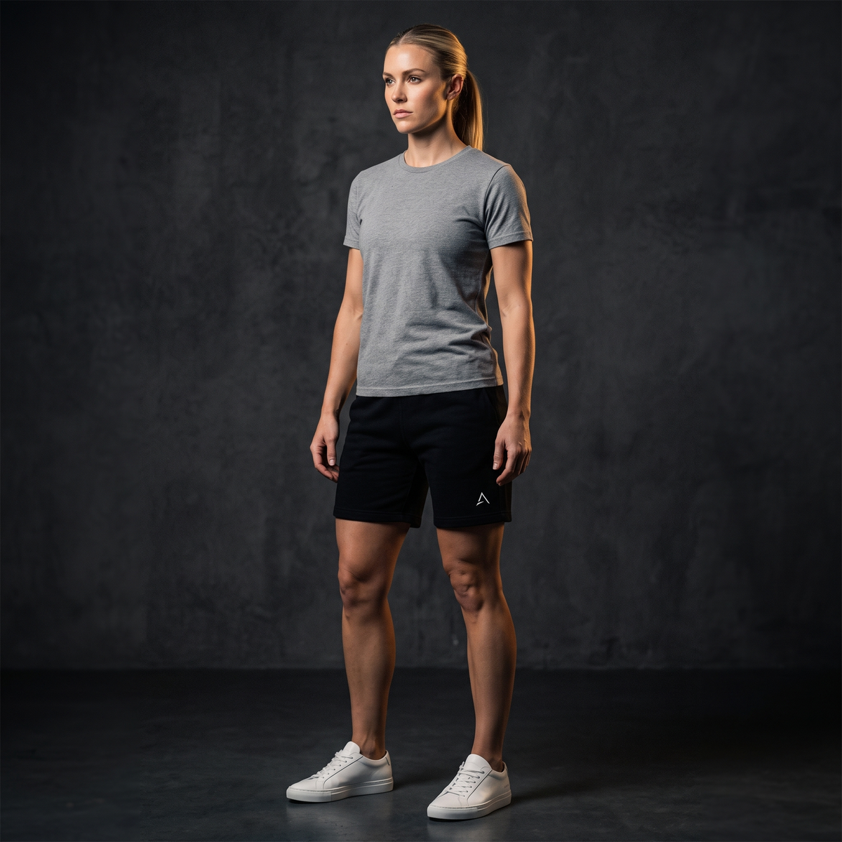 Female model wearing the Self Made Club Sweat Shorts