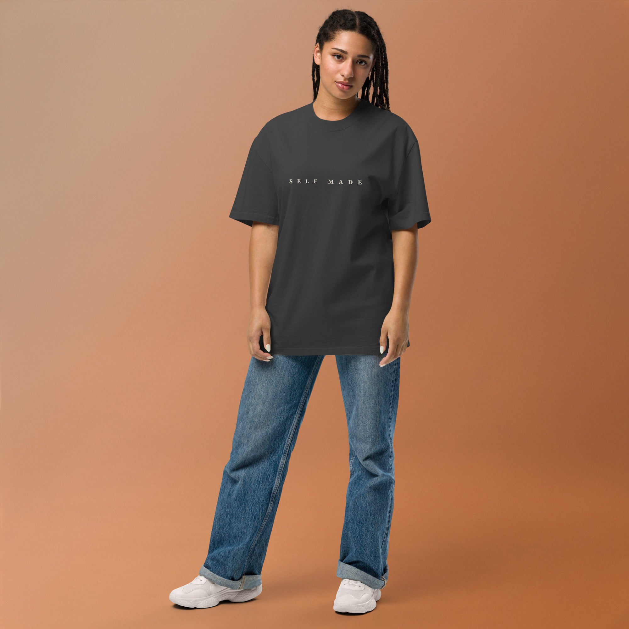 Self Made Club Forged in Repetition Tee in faded black — front detail