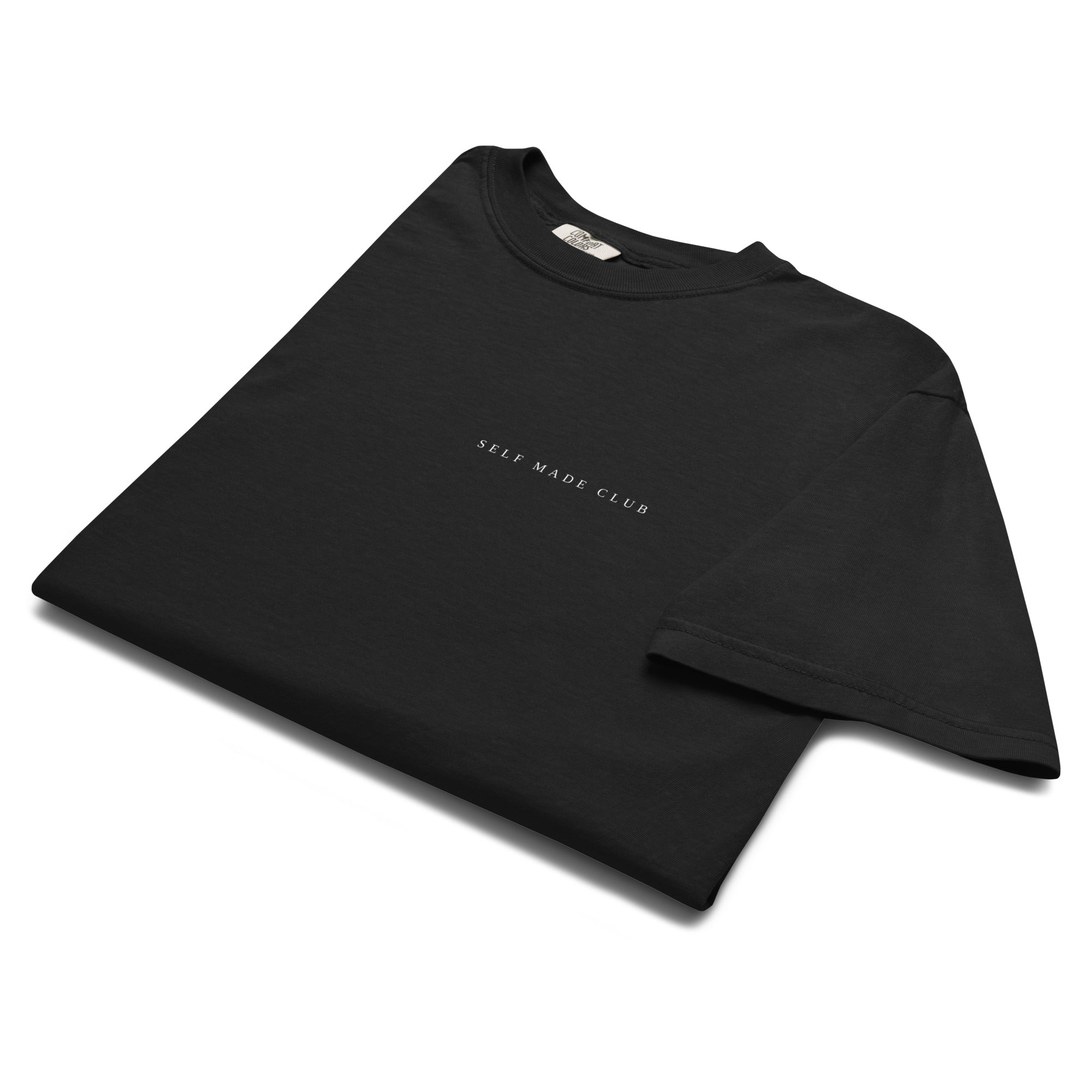 Self Made Club Garment-Dyed Heavyweight Tee in black — front flat view