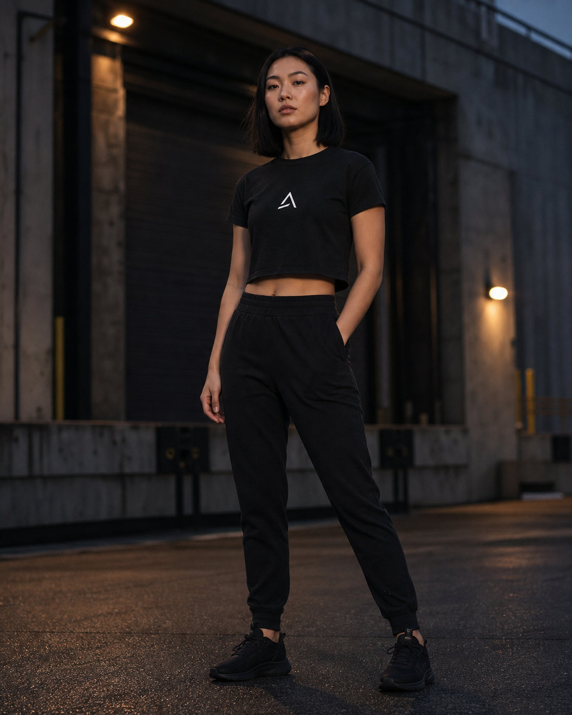 Woman modeling the washed black Self Made Club Washed Form Crop